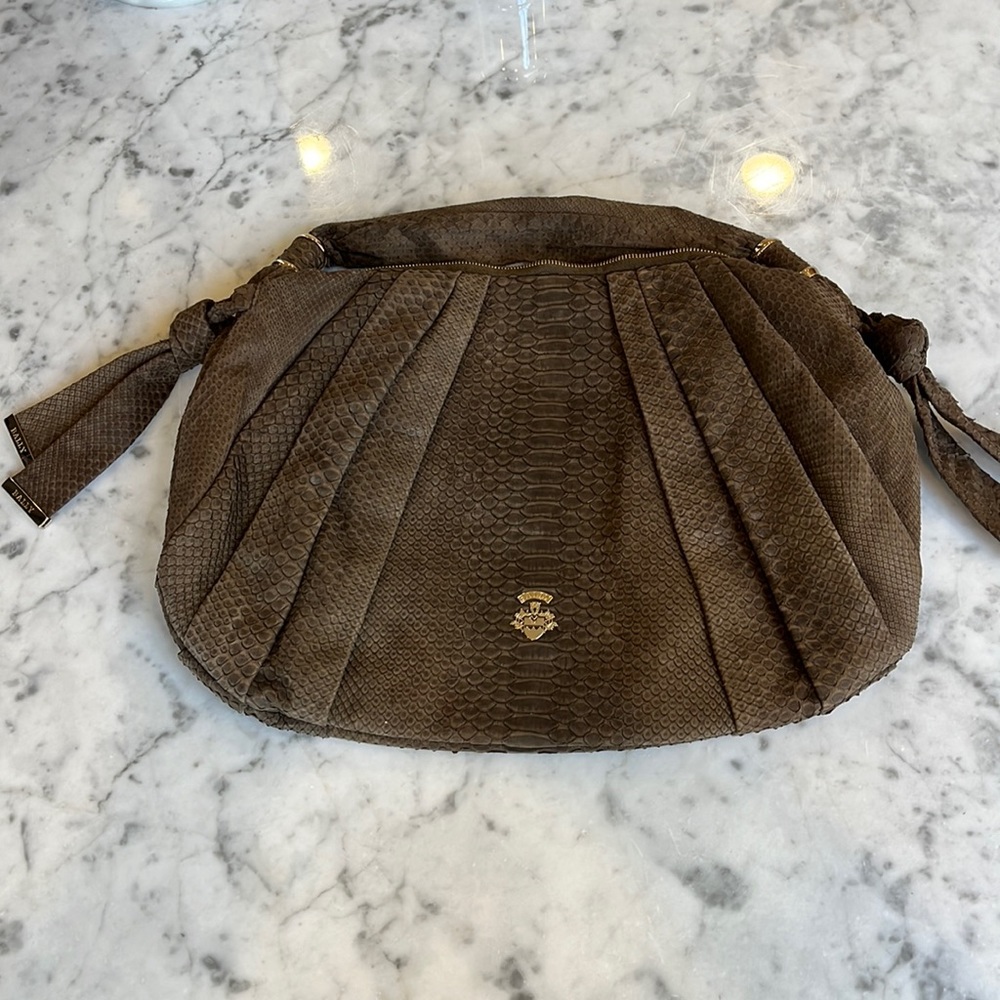 Bally Brown Textured Leather Hobo Bag with Gold Logo
